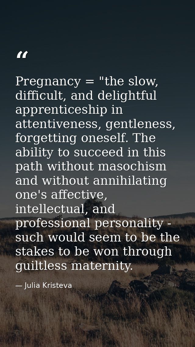 Pregnancy = "the slow, difficult, and delightful apprenticeship in attentiveness, gentleness, forgetting oneself. The ab — Julia Kristeva