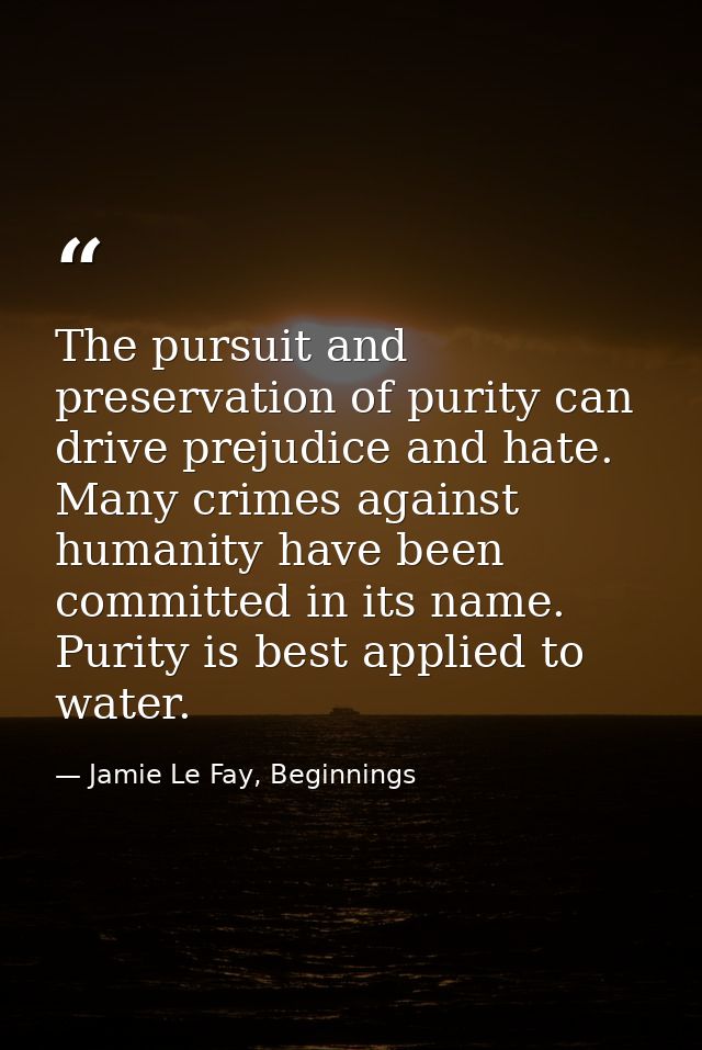 The pursuit and preservation of purity can drive prejudice and hate. Many crimes against humanity have been committed in — Jamie Le Fay, Beginnings