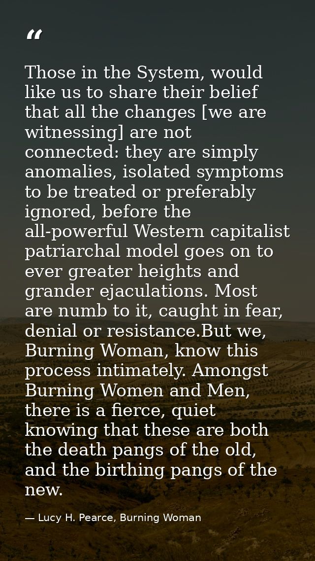 Those in the System, would like us to share their belief that all the changes [we are witnessing] are not connected: the — Lucy H. Pearce, Burning Woman