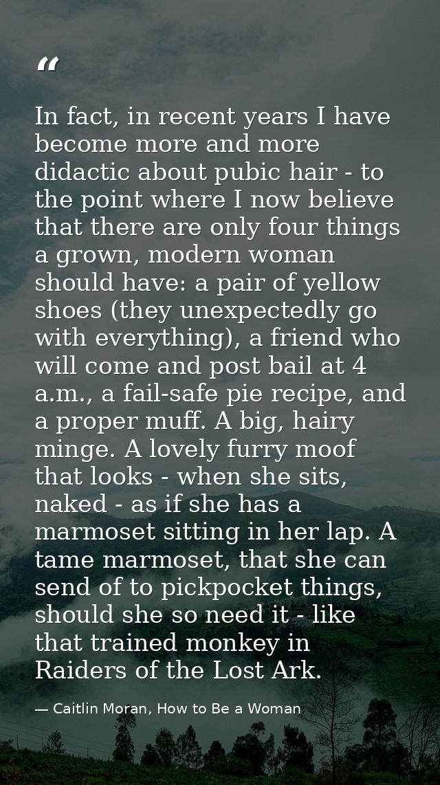In fact, in recent years I have become more and more didactic about pubic hair - to the point where I now believe that t — Caitlin Moran, How to Be a Woman
