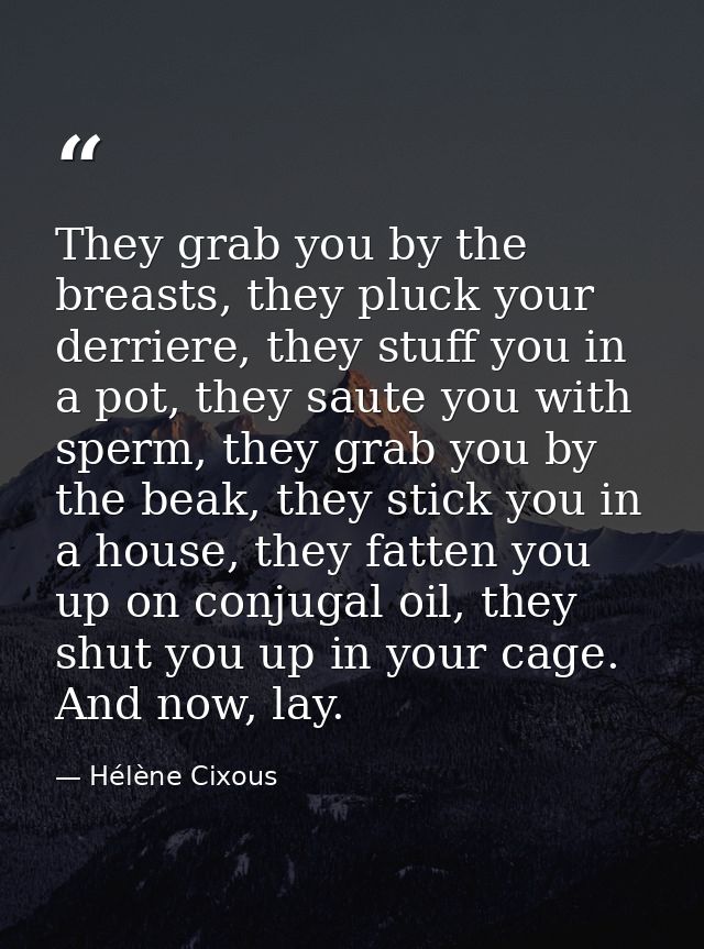 They grab you by the breasts, they pluck your derriere, they stuff you in a pot, they saute you with sperm, they grab yo — Hélène Cixous