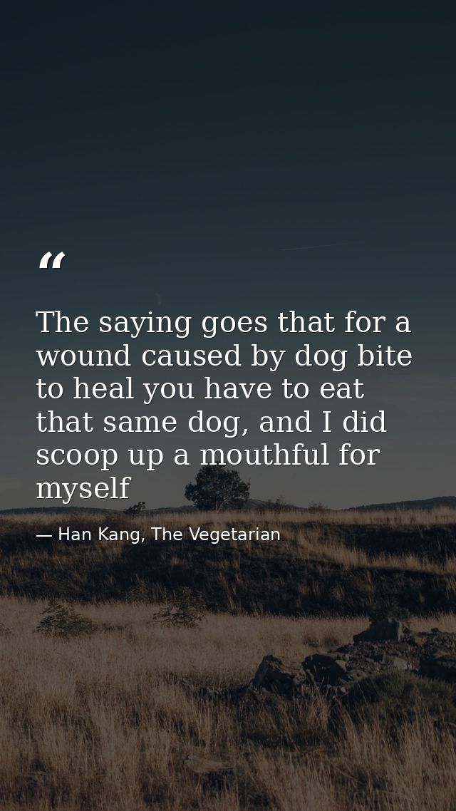 The saying goes that for a wound caused by dog bite to heal you have to eat that same dog, and I did scoop up a mouthful — Han Kang, The Vegetarian