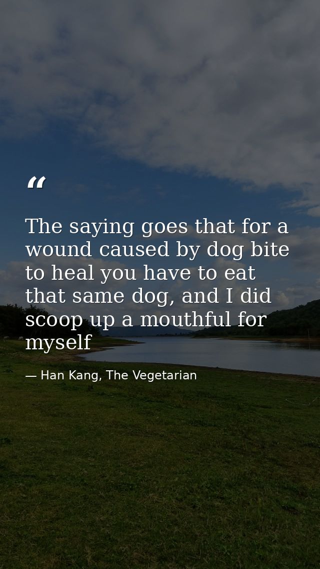 The saying goes that for a wound caused by dog bite to heal you have to eat that same dog, and I did scoop up a mouthful — Han Kang, The Vegetarian