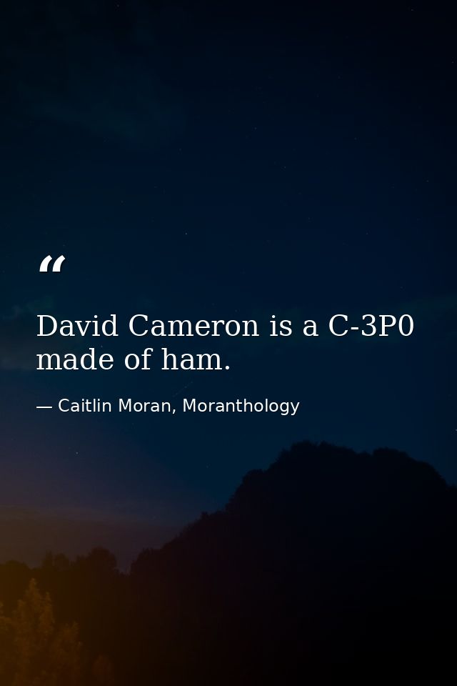 David Cameron is a C-3P0 made of ham. — Caitlin Moran, Moranthology