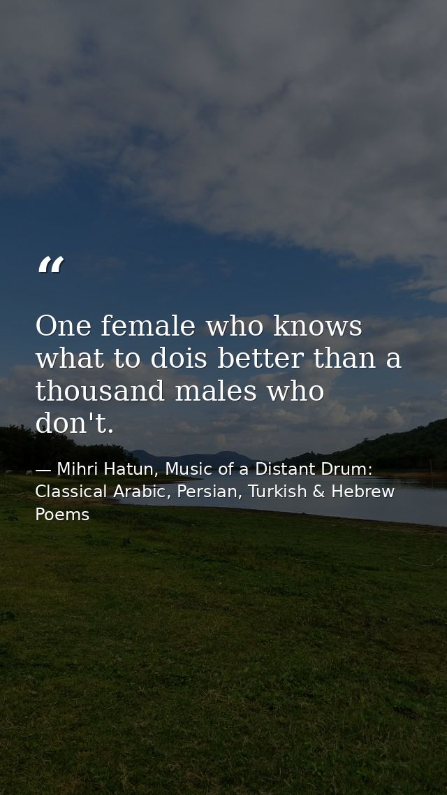 One female who knows what to dois better than a thousand males who don't. — Mihri Hatun, Music of a Distant Drum: Classical Arabic, Persian, Turkish & Hebrew Poems