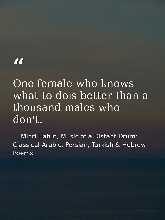 One female who knows what to dois better than a thousand males who don't. — Mihri Hatun, Music of a Distant Drum: Classical Arabic, Persian, Turkish & Hebrew Poems