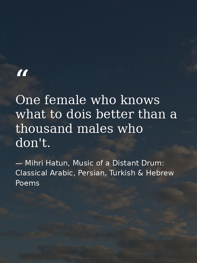 One female who knows what to dois better than a thousand males who don't. — Mihri Hatun, Music of a Distant Drum: Classical Arabic, Persian, Turkish & Hebrew Poems