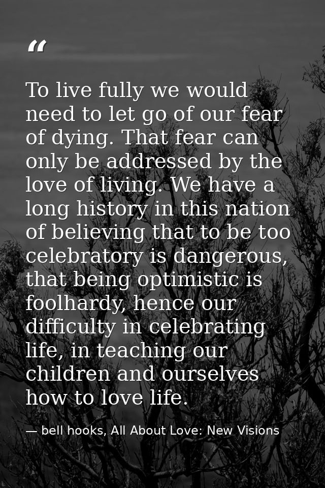 To live fully we would need to let go of our fear of dying. That fear can only be addressed by the love of living. We ha — bell hooks, All About Love: New Visions