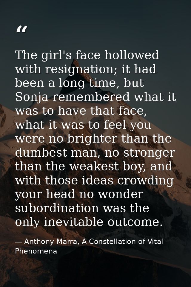 The girl's face hollowed with resignation; it had been a long time, but Sonja remembered what it was to have that face,  — Anthony Marra, A Constellation of Vital Phenomena