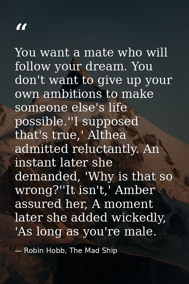 You want a mate who will follow your dream. You don't want to give up your own ambitions to make someone else's life pos — Robin Hobb, The Mad Ship