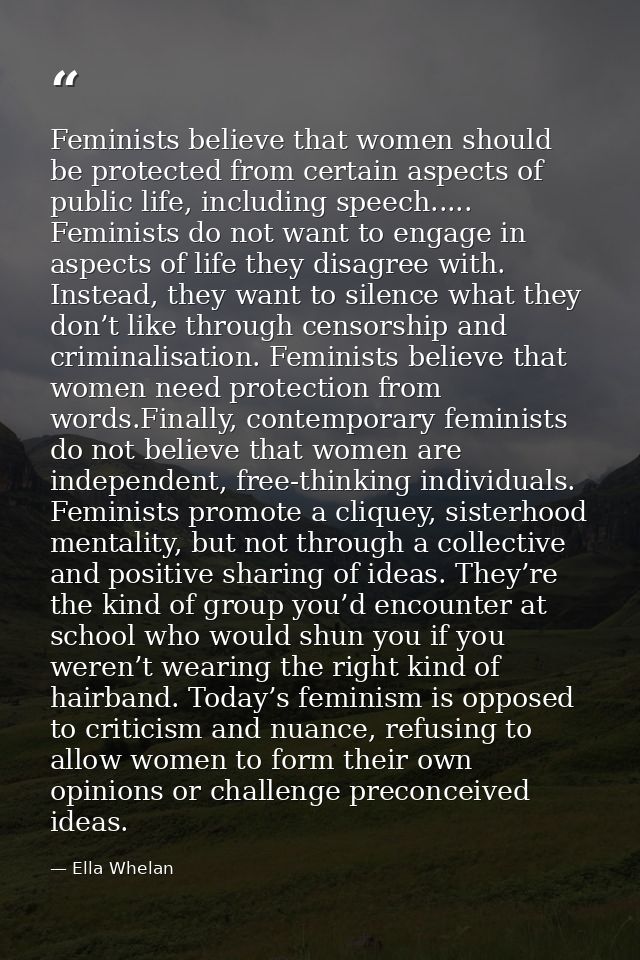 Feminists believe that women should be protected from certain aspects of public life, including speech..... Feminists do — Ella Whelan