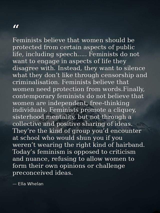 Feminists believe that women should be protected from certain aspects of public life, including speech..... Feminists do — Ella Whelan