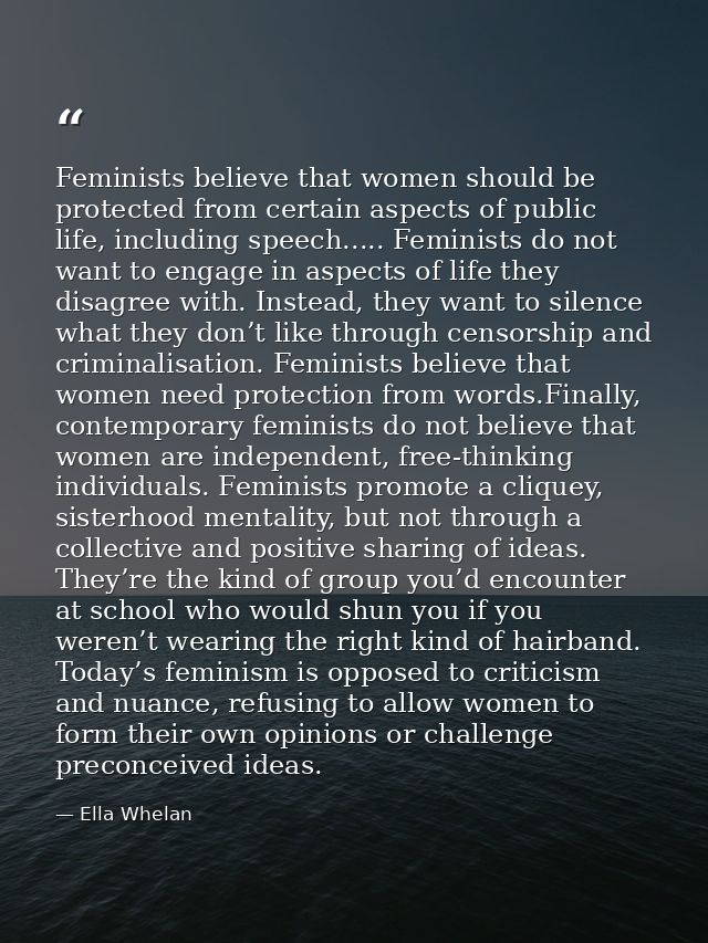 Feminists believe that women should be protected from certain aspects of public life, including speech..... Feminists do — Ella Whelan