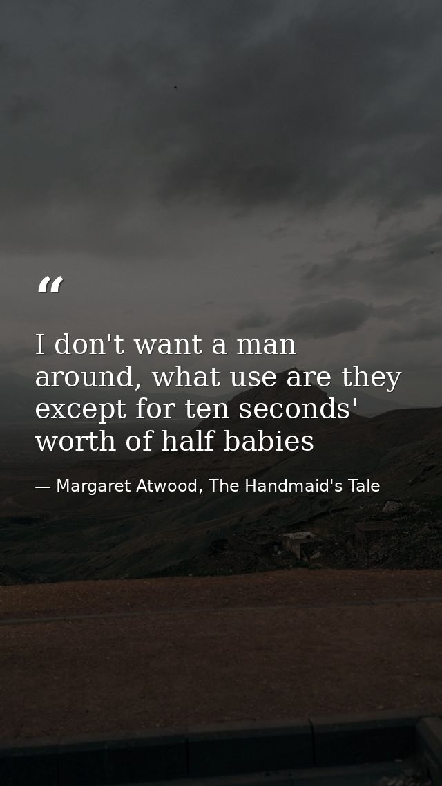 I don't want a man around, what use are they except for ten seconds' worth of half babies — Margaret Atwood, The Handmaid's Tale