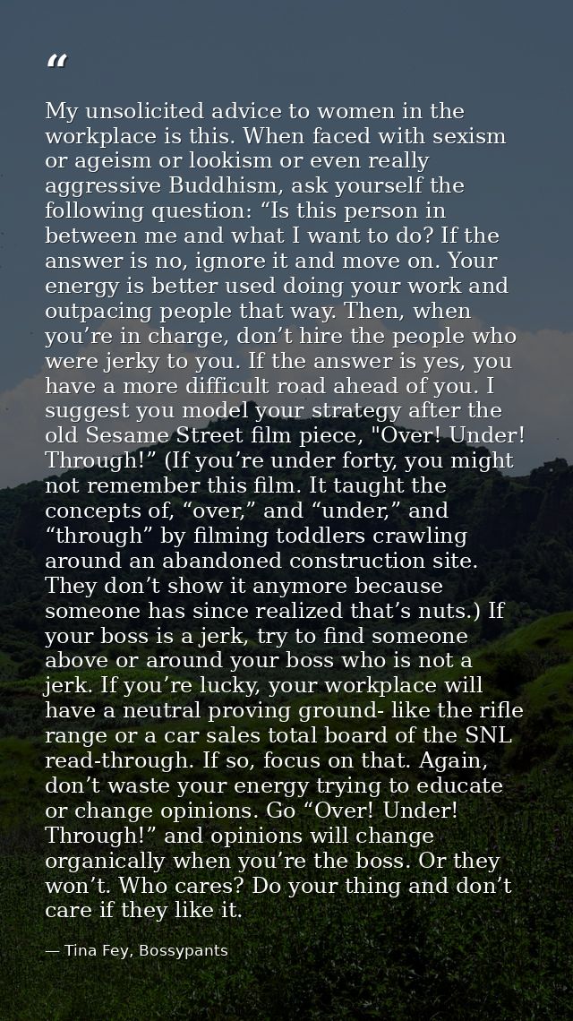 My unsolicited advice to women in the workplace is this. When faced with sexism or ageism or lookism or even really aggr — Tina Fey, Bossypants