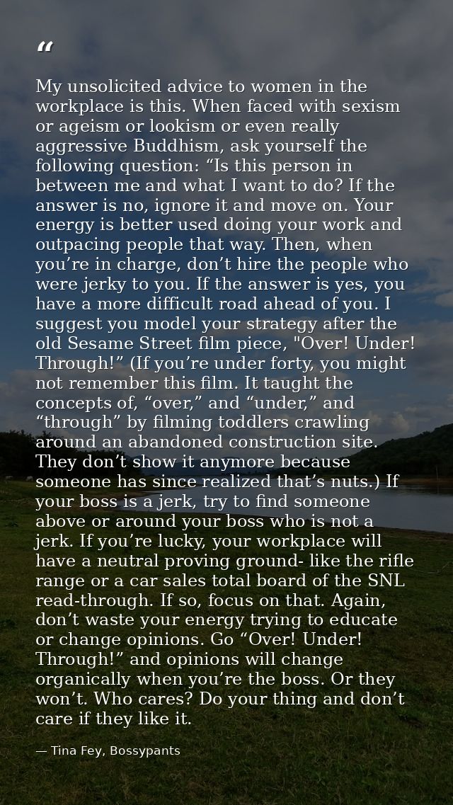 My unsolicited advice to women in the workplace is this. When faced with sexism or ageism or lookism or even really aggr — Tina Fey, Bossypants