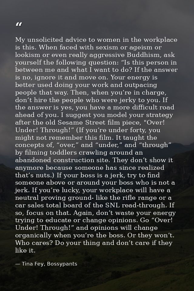 My unsolicited advice to women in the workplace is this. When faced with sexism or ageism or lookism or even really aggr — Tina Fey, Bossypants