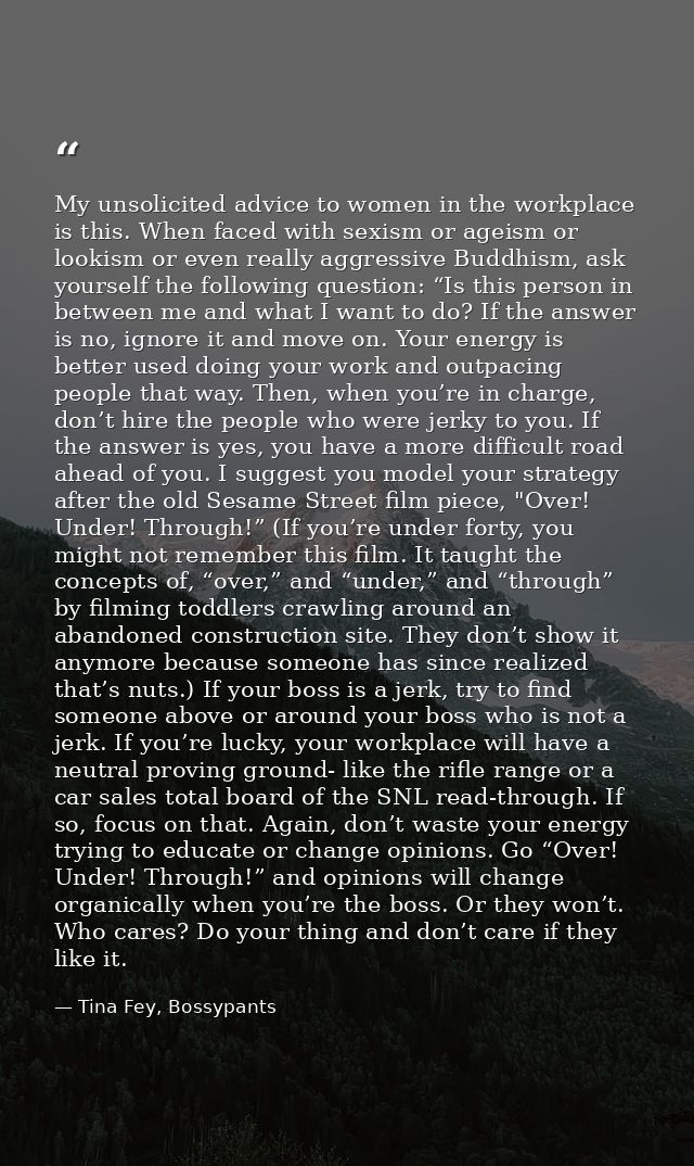 My unsolicited advice to women in the workplace is this. When faced with sexism or ageism or lookism or even really aggr — Tina Fey, Bossypants
