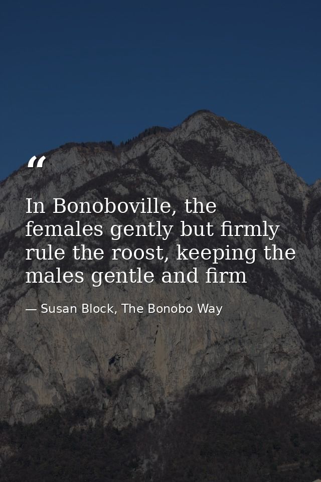 In Bonoboville, the females gently but firmly rule the roost, keeping the males gentle and firm — Susan Block, The Bonobo Way