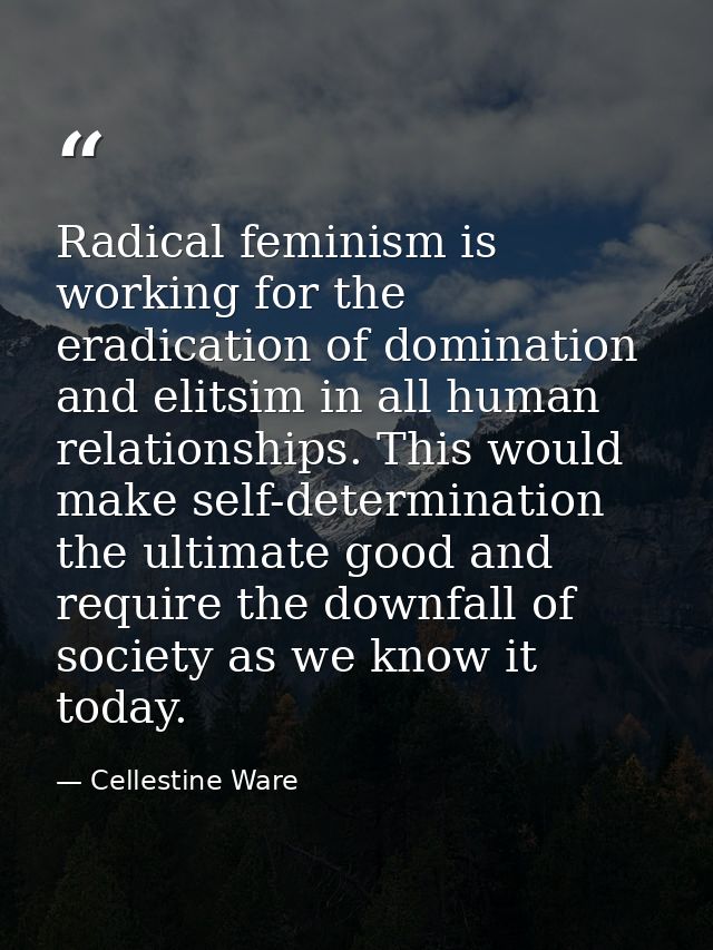 Radical feminism is working for the eradication of domination and elitsim in all human relationships. This would make se — Cellestine Ware