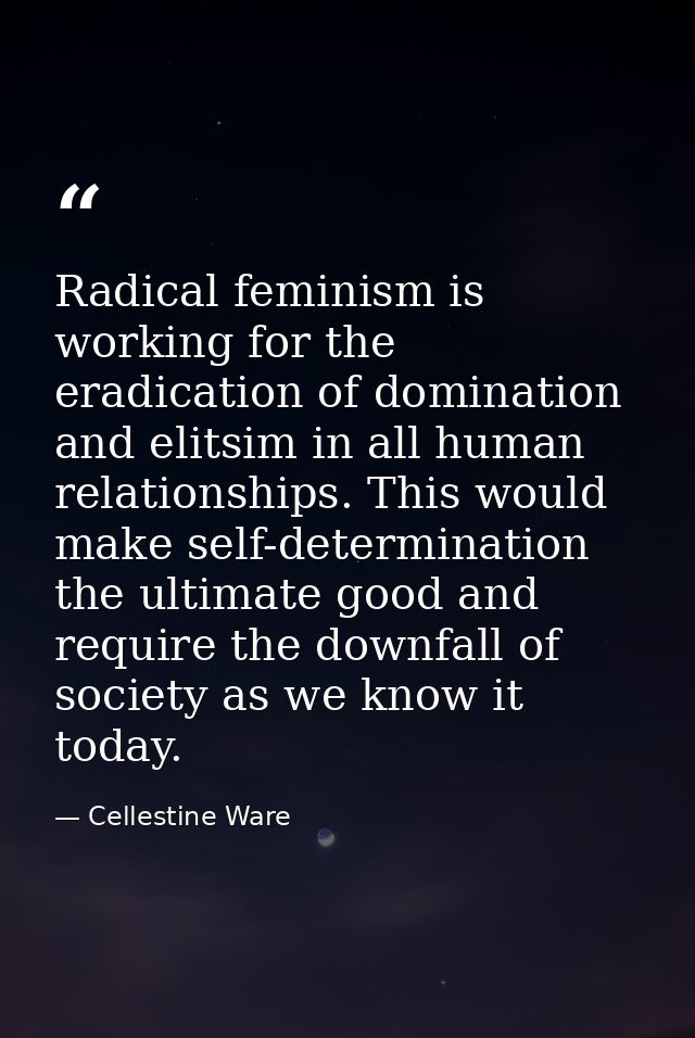 Radical feminism is working for the eradication of domination and elitsim in all human relationships. This would make se — Cellestine Ware
