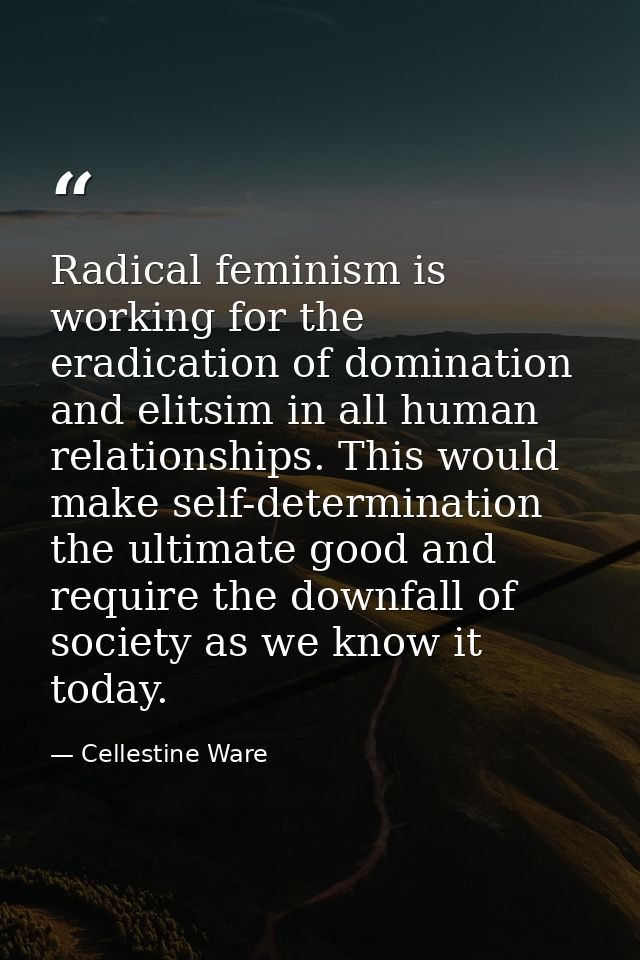 Radical feminism is working for the eradication of domination and elitsim in all human relationships. This would make se — Cellestine Ware