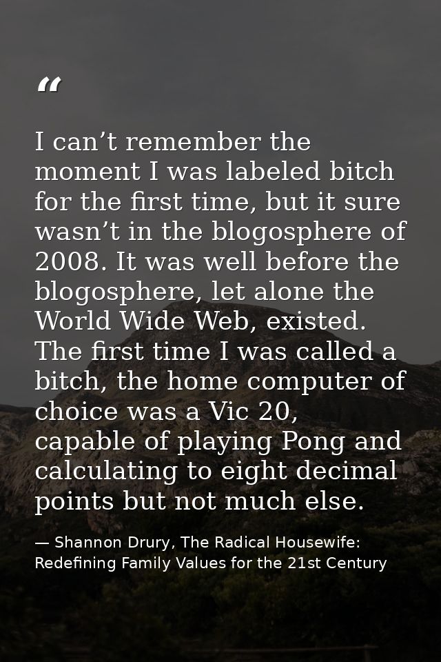 I can’t remember the moment I was labeled bitch for the first time, but it sure wasn’t in the blogosphere of 2008. It wa — Shannon Drury, The Radical Housewife: Redefining Family Values for the 21st Century