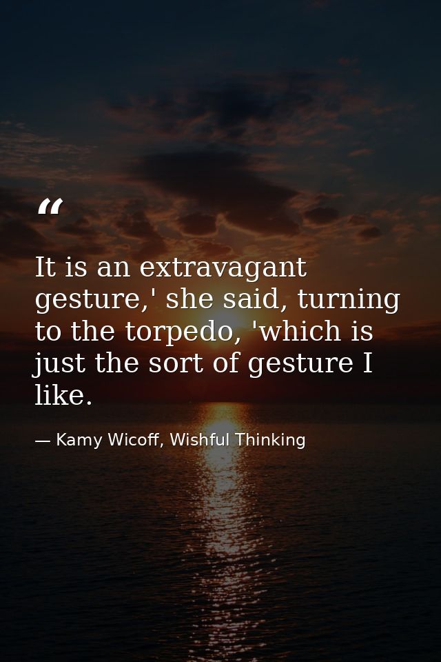 It is an extravagant gesture,' she said, turning to the torpedo, 'which is just the sort of gesture I like. — Kamy Wicoff, Wishful Thinking
