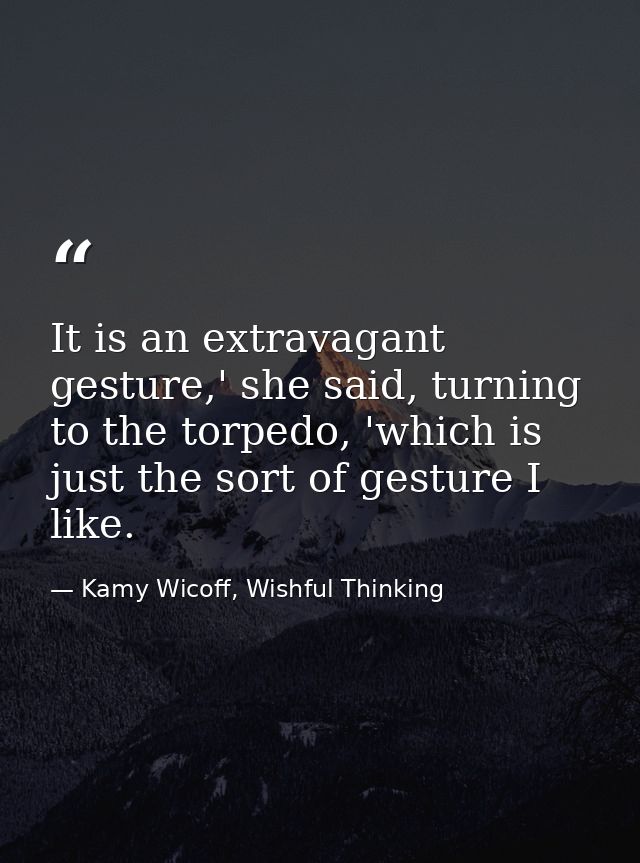 It is an extravagant gesture,' she said, turning to the torpedo, 'which is just the sort of gesture I like. — Kamy Wicoff, Wishful Thinking