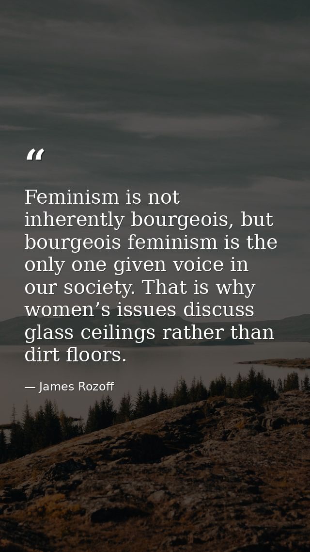 Feminism is not inherently bourgeois, but bourgeois feminism is the only one given voice in our society. That is why wom — James Rozoff