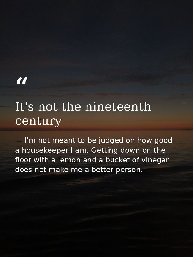 It's not the nineteenth century — I'm not meant to be judged on how good a housekeeper I am. Getting down on the floor with a lemon and a bucket of vinegar does not make me a better person.