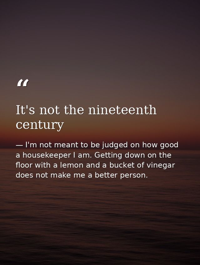 It's not the nineteenth century — I'm not meant to be judged on how good a housekeeper I am. Getting down on the floor with a lemon and a bucket of vinegar does not make me a better person.