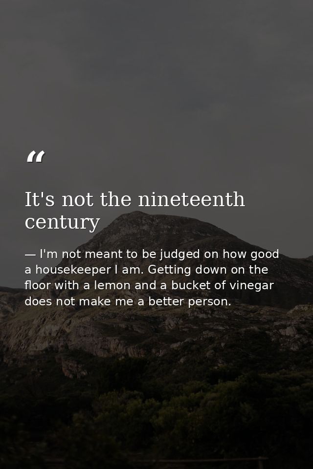It's not the nineteenth century — I'm not meant to be judged on how good a housekeeper I am. Getting down on the floor with a lemon and a bucket of vinegar does not make me a better person.