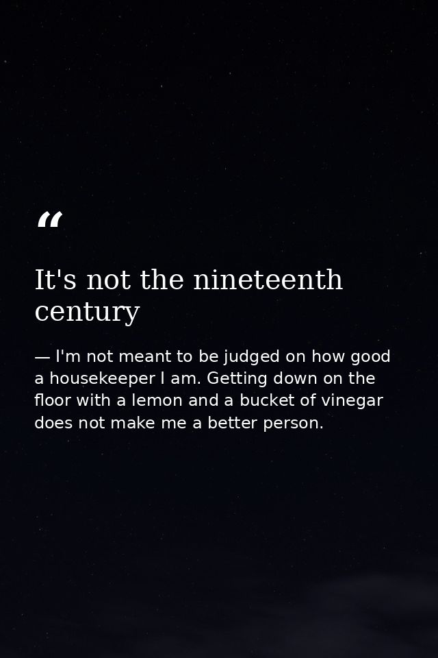 It's not the nineteenth century — I'm not meant to be judged on how good a housekeeper I am. Getting down on the floor with a lemon and a bucket of vinegar does not make me a better person.
