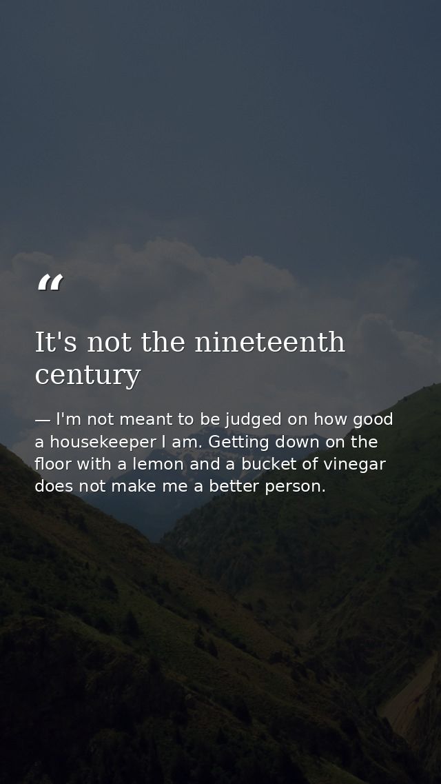 It's not the nineteenth century — I'm not meant to be judged on how good a housekeeper I am. Getting down on the floor with a lemon and a bucket of vinegar does not make me a better person.