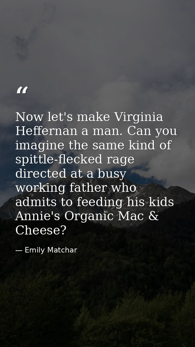 Now let's make Virginia Heffernan a man. Can you imagine the same kind of spittle-flecked rage directed at a busy workin — Emily Matchar