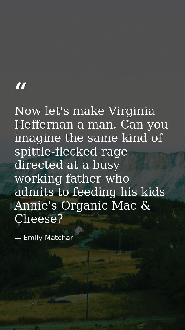 Now let's make Virginia Heffernan a man. Can you imagine the same kind of spittle-flecked rage directed at a busy workin — Emily Matchar