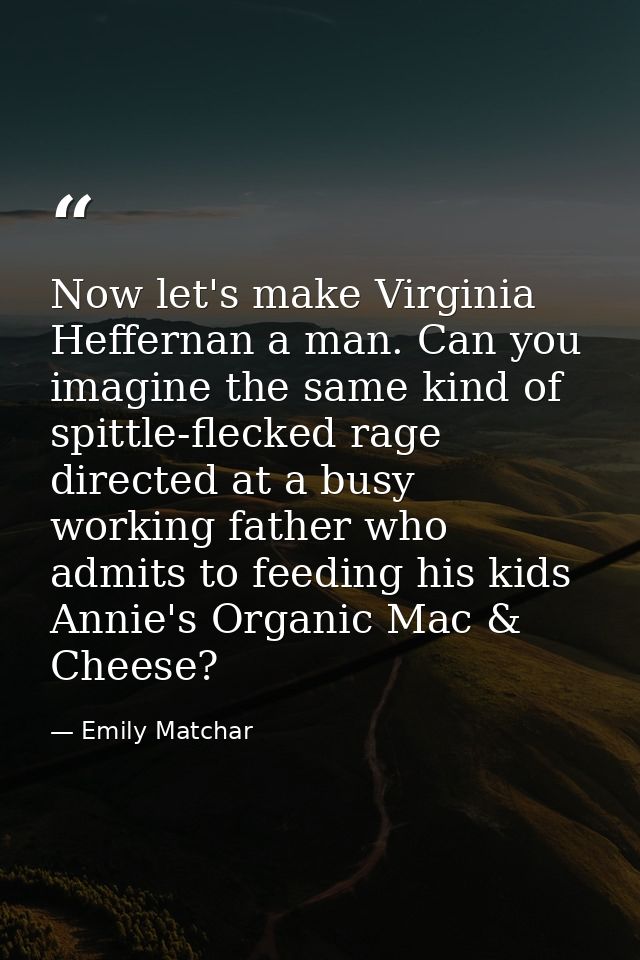 Now let's make Virginia Heffernan a man. Can you imagine the same kind of spittle-flecked rage directed at a busy workin — Emily Matchar