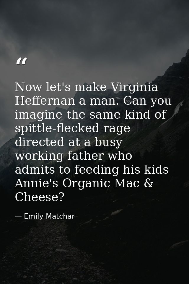 Now let's make Virginia Heffernan a man. Can you imagine the same kind of spittle-flecked rage directed at a busy workin — Emily Matchar