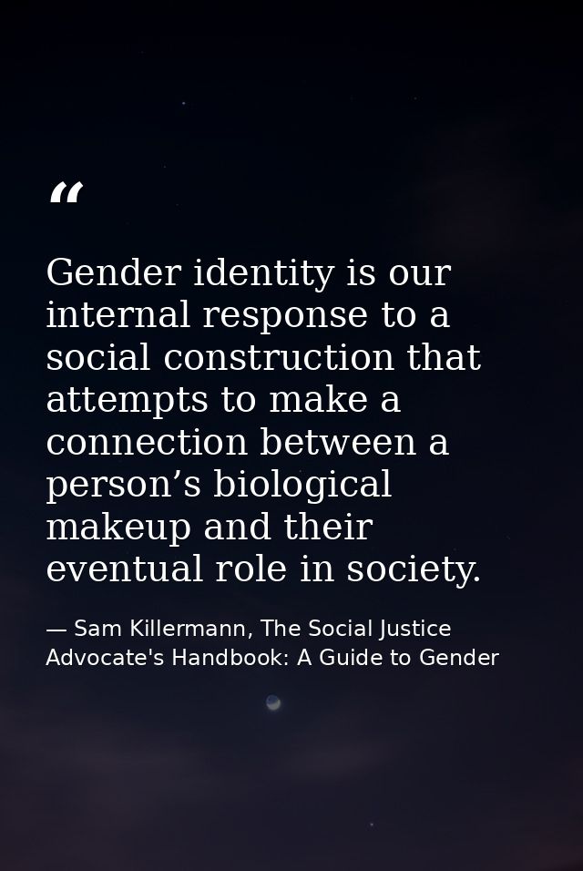 Gender identity is our internal response to a social construction that attempts to make a connection between a person’s  — Sam Killermann, The Social Justice Advocate's Handbook: A Guide to Gender