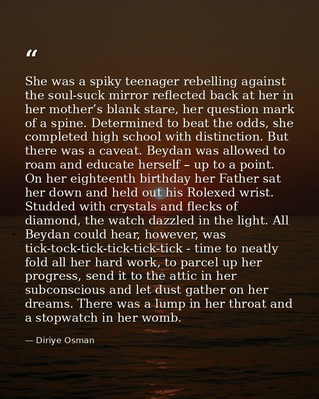 She was a spiky teenager rebelling against the soul-suck mirror reflected back at her in her mother’s blank stare, her q — Diriye Osman