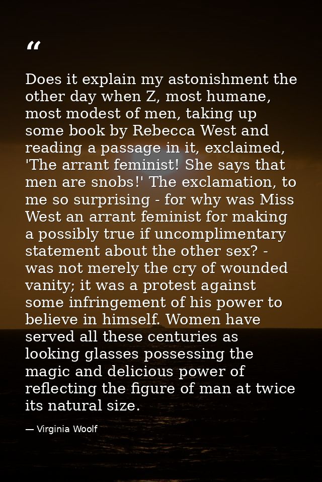 Does it explain my astonishment the other day when Z, most humane, most modest of men, taking up some book by Rebecca We — Virginia Woolf