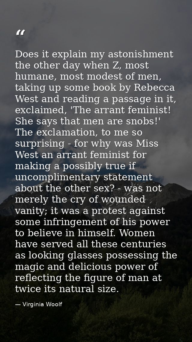 Does it explain my astonishment the other day when Z, most humane, most modest of men, taking up some book by Rebecca We — Virginia Woolf