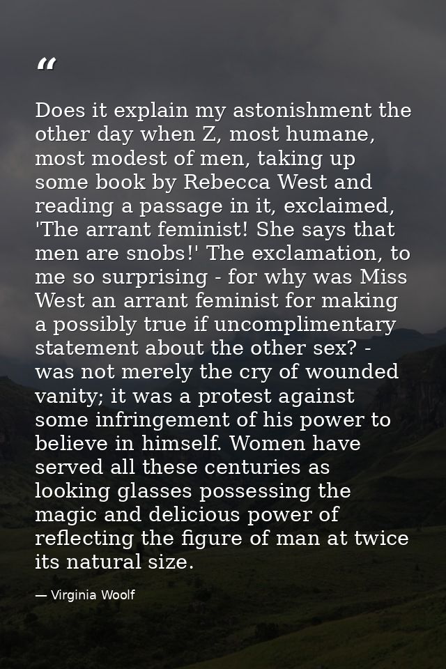 Does it explain my astonishment the other day when Z, most humane, most modest of men, taking up some book by Rebecca We — Virginia Woolf