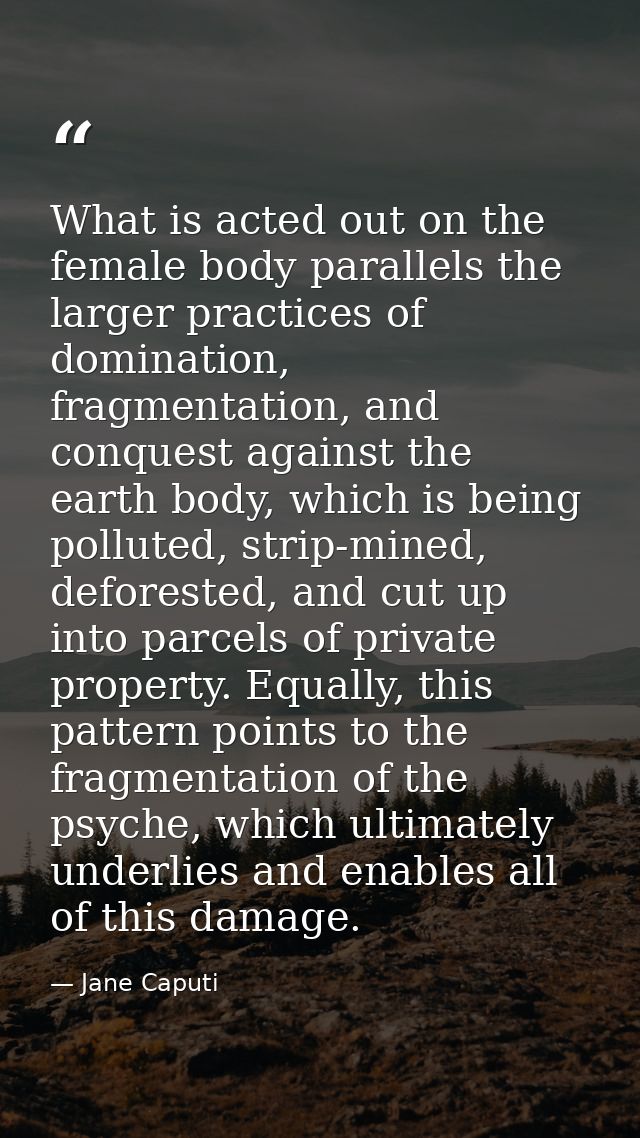 What is acted out on the female body parallels the larger practices of domination, fragmentation, and conquest against t — Jane Caputi