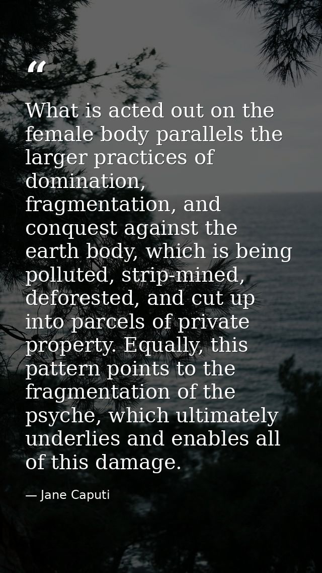What is acted out on the female body parallels the larger practices of domination, fragmentation, and conquest against t — Jane Caputi