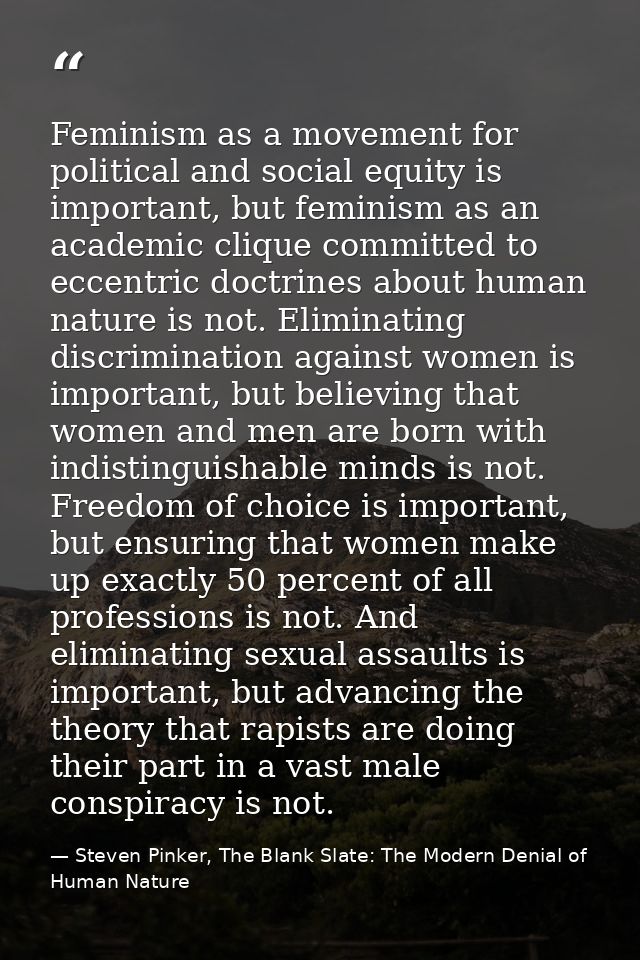 Feminism as a movement for political and social equity is important, but feminism as an academic clique committed to ecc — Steven Pinker, The Blank Slate: The Modern Denial of Human Nature