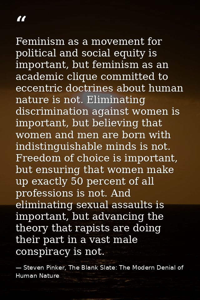 Feminism as a movement for political and social equity is important, but feminism as an academic clique committed to ecc — Steven Pinker, The Blank Slate: The Modern Denial of Human Nature