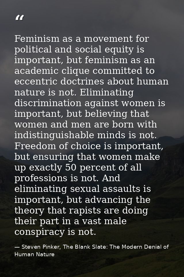 Feminism as a movement for political and social equity is important, but feminism as an academic clique committed to ecc — Steven Pinker, The Blank Slate: The Modern Denial of Human Nature