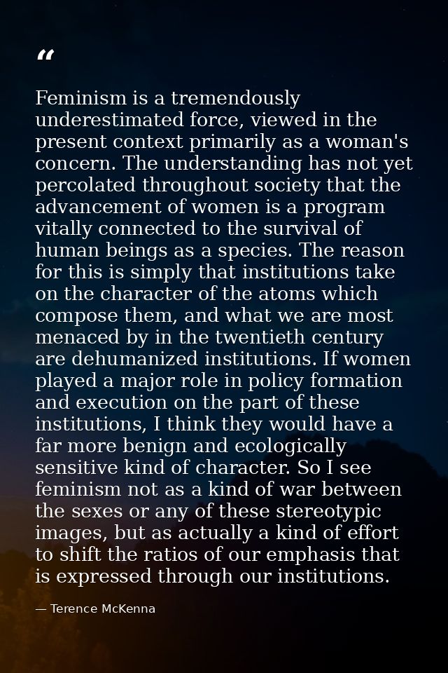 Feminism is a tremendously underestimated force, viewed in the present context primarily as a woman's concern. The under — Terence McKenna